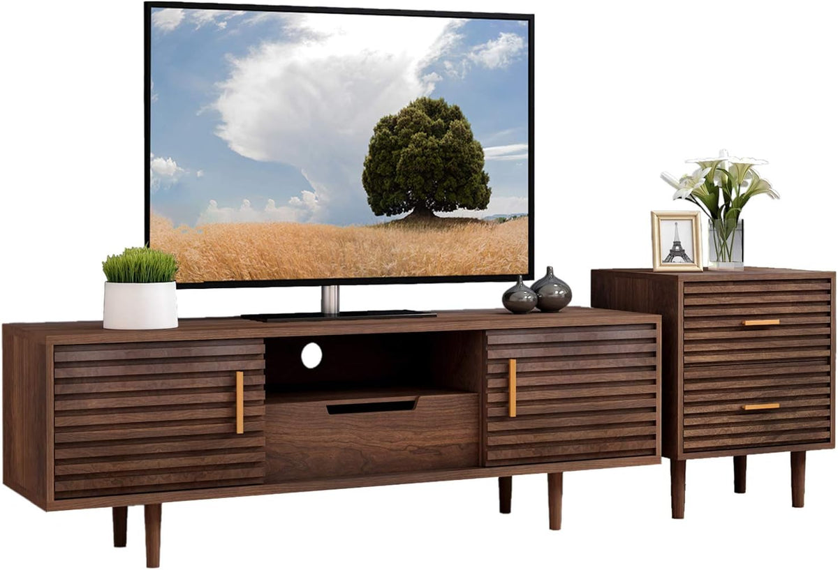 Mid-Century Modern TV Stand with End Table, TV Console Storage Cabinet G474213
