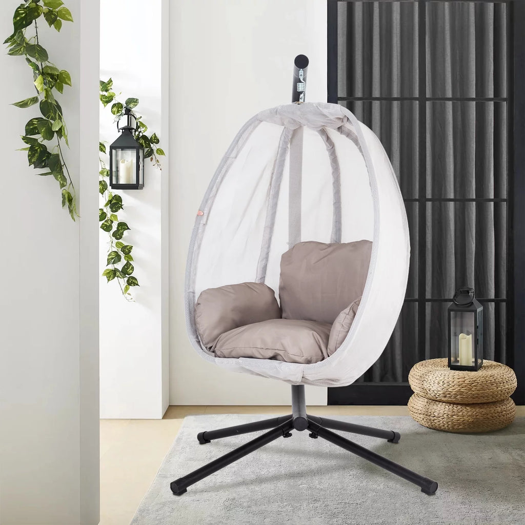 Egg Chair with Metal Stand and Cushion, 400LBS Capacity, Gray C139
