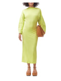 Green Long Sleeve Boat Neck Midi Sheath Dress D373