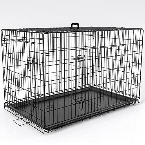 42 inch Metal Wire Dog Crate with Tray and Double Door J239400