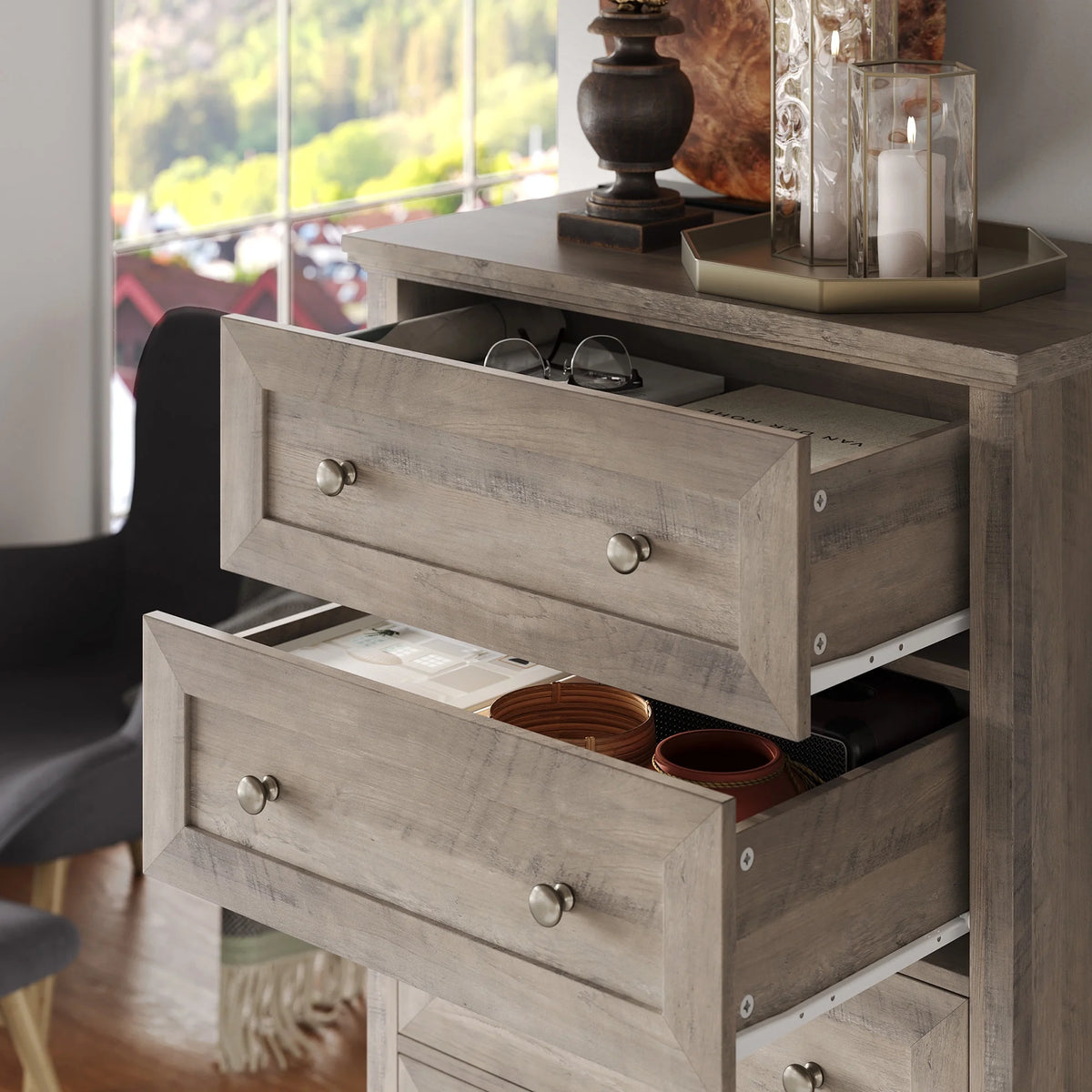Gray 6 Drawer Wood Dresser A8841