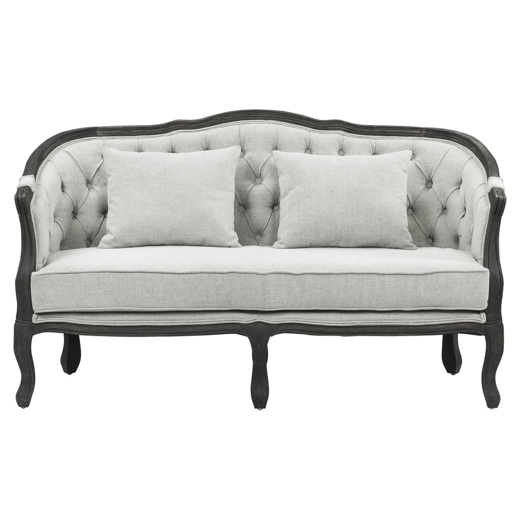 Linen Loveseat with Wooden Leg and 2 Pillows F89013