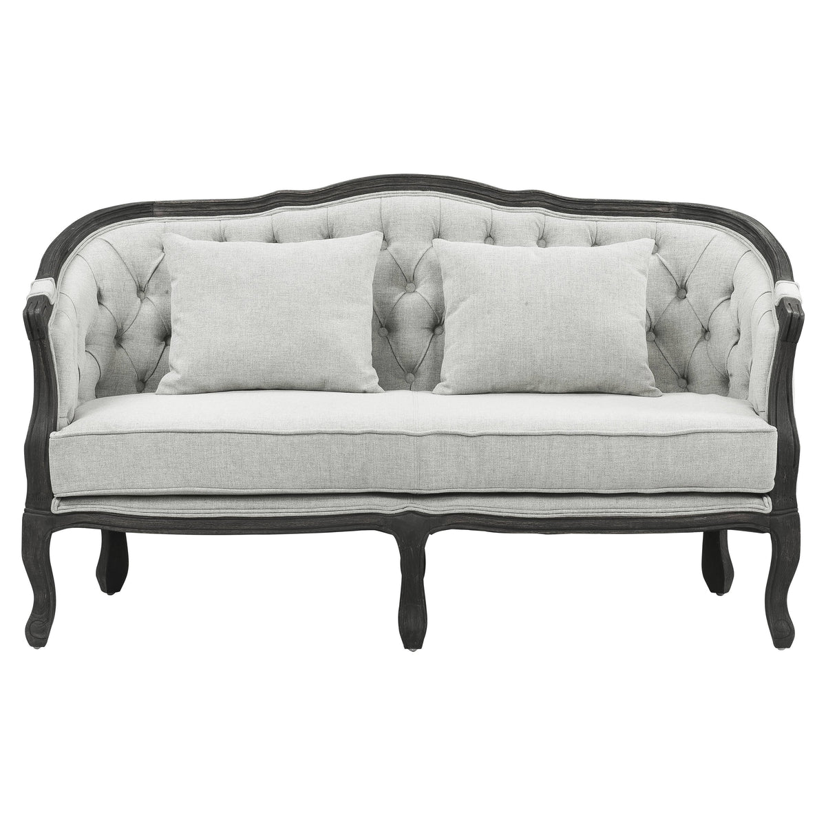 Linen Loveseat with Wooden Leg and 2 Pillows F89013