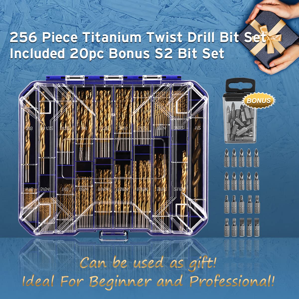 276 Piece Titanium Twist Drill Bit Set with S2 Bits, High Speed Steel Z62824