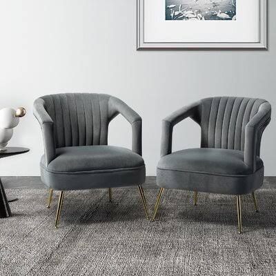 Gray Velvet Barrel Chair D6133