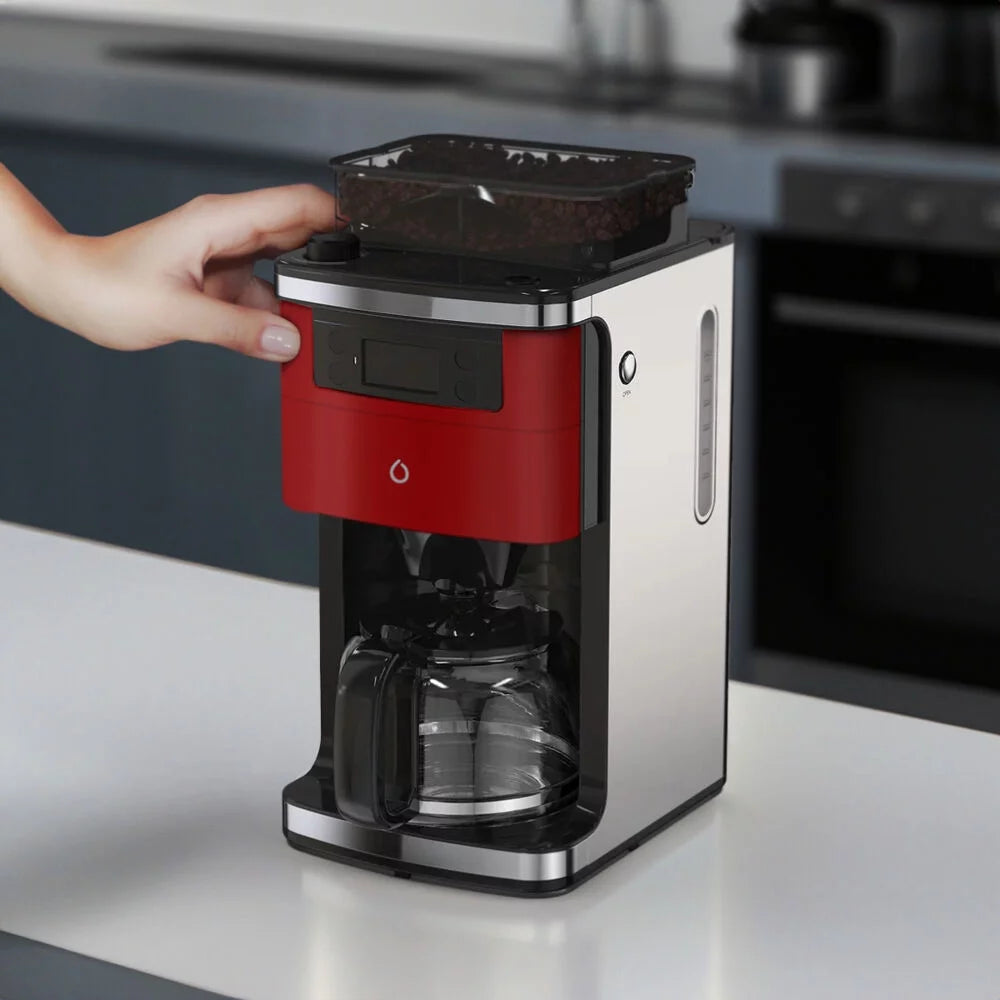 Red Coffee Maker with Built-in Grinder M104