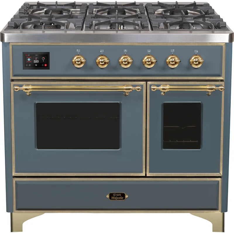 Blue Grey 40 Dual Fuel Propane Gas Range with Brass Trim I47710