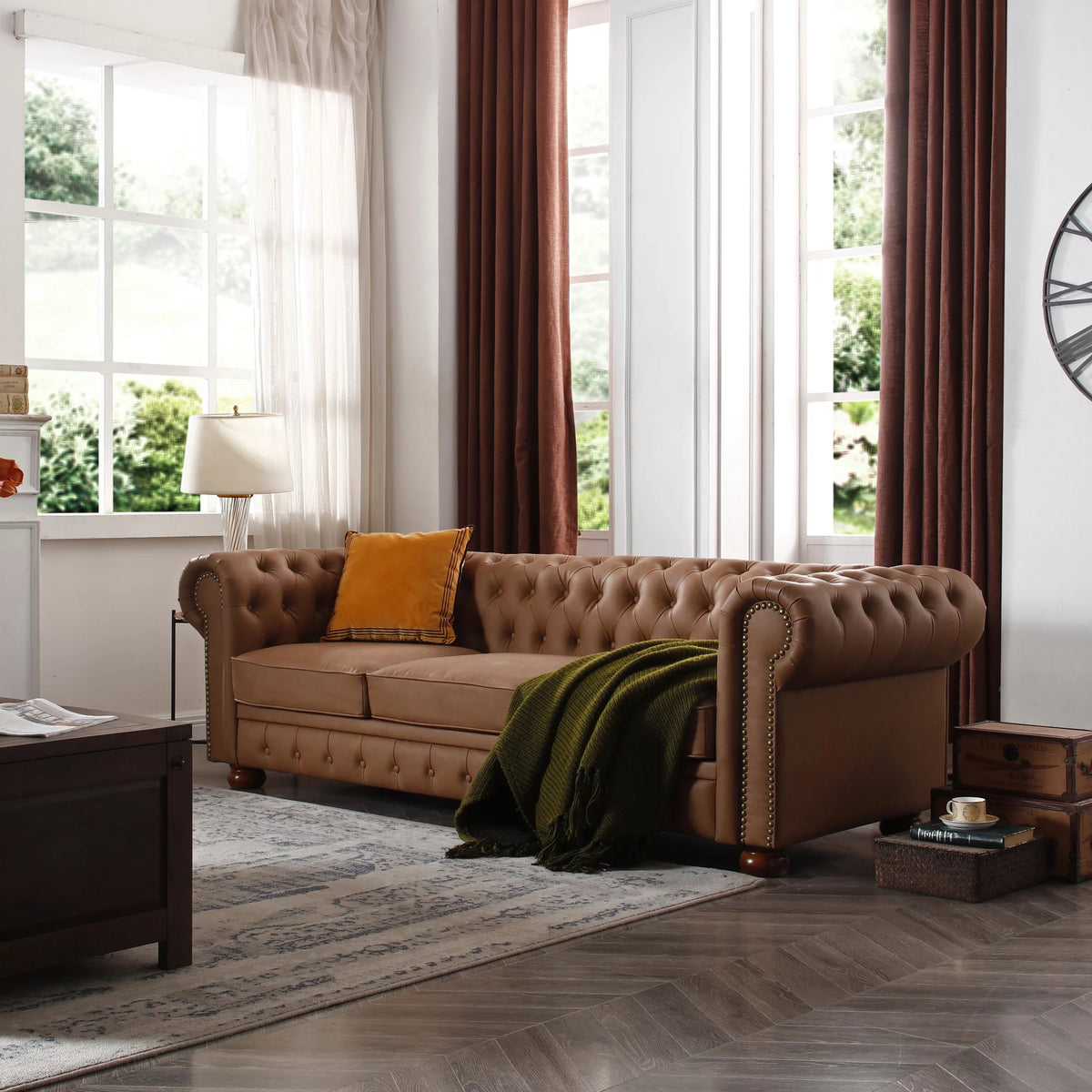 Brown Faux Leather Chesterfield Sofa J976