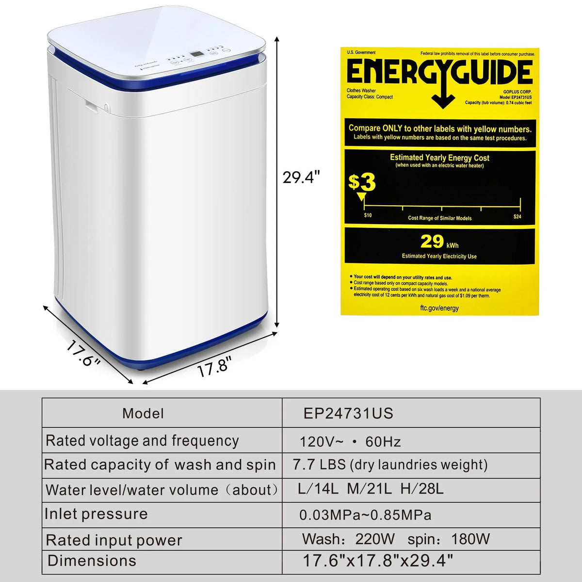 7.7lbs Compact Automatic Washing Machine N149269