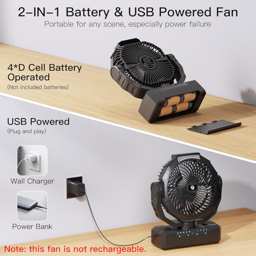 Portable Camping Fan with 4 Speeds, Light, Timer, Remote - Black F885436