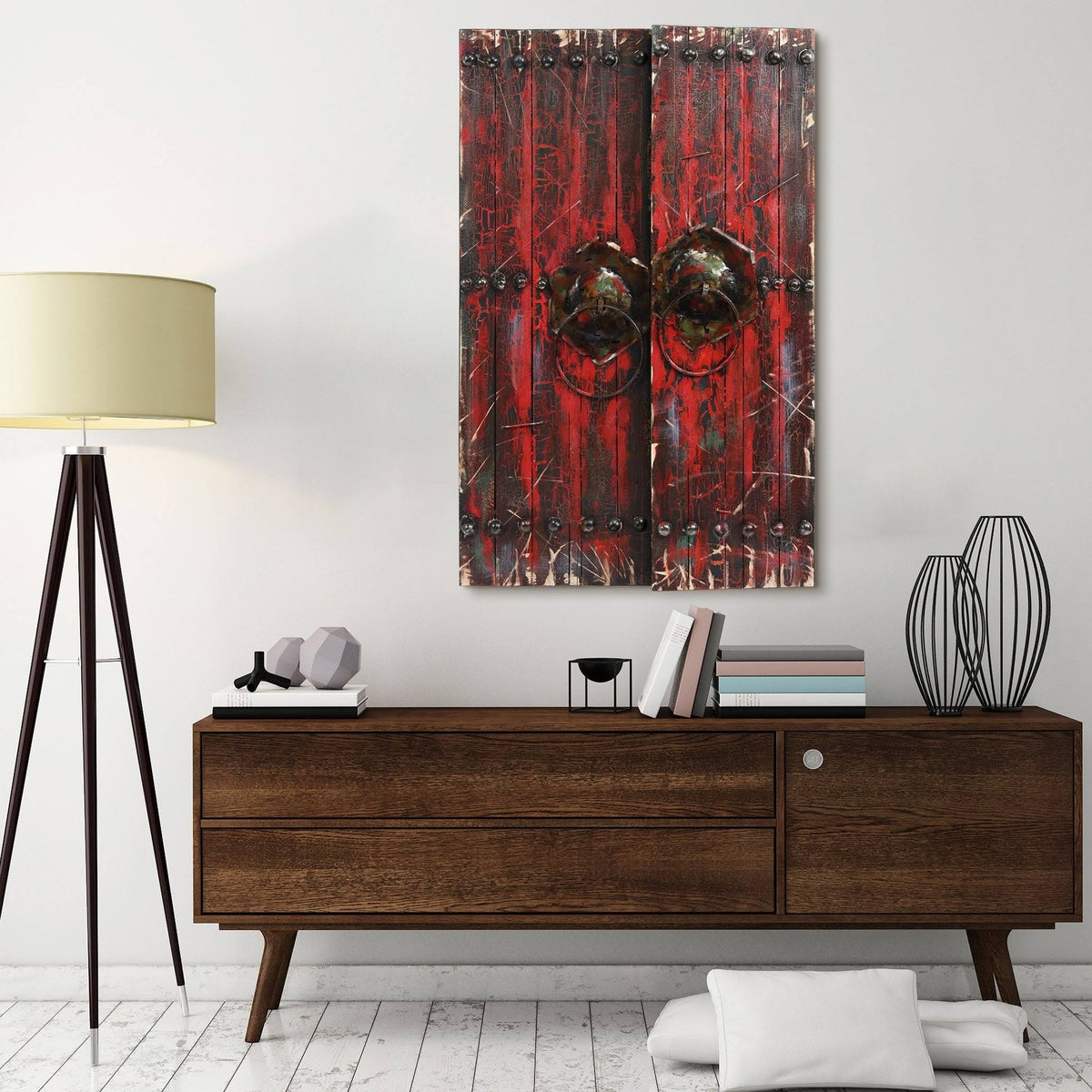 Antique Wooden Doors Mixed Media Hand Painted Iron Wall Art P69771