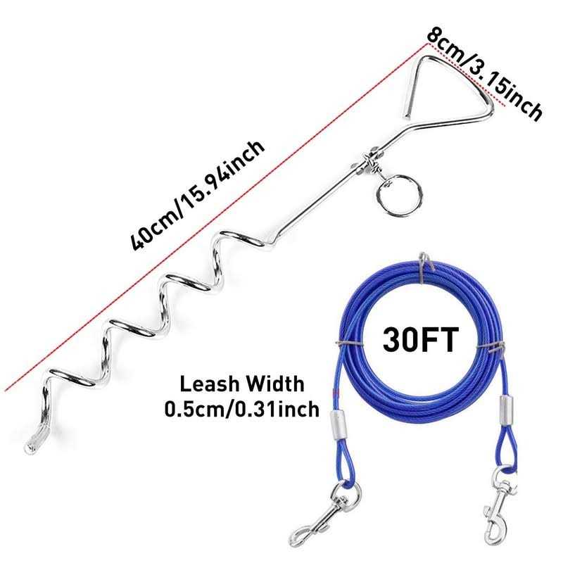 Dog Tie Out Cable and Anti Rust Spiral Stake, 30ft Leash Z396301