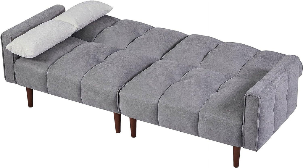 Grey Fabric Upholstered Futon Sofa Bed with Wooden Legs and 2 Pillows K554893