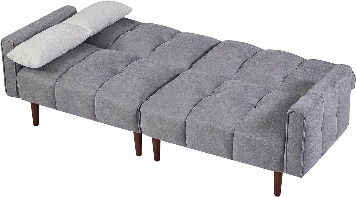 Grey Fabric Upholstered Futon Sofa Bed with Wooden Legs and 2 Pillows K554893