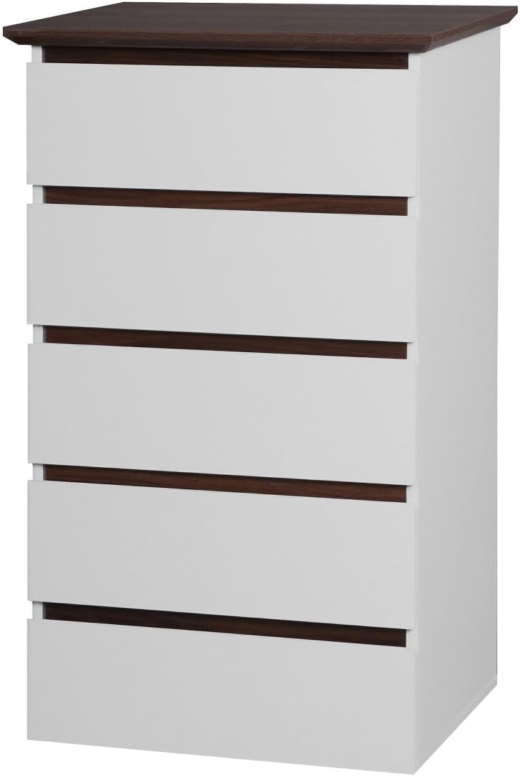White 5 Drawer Dresser with Wood Color Top K607854
