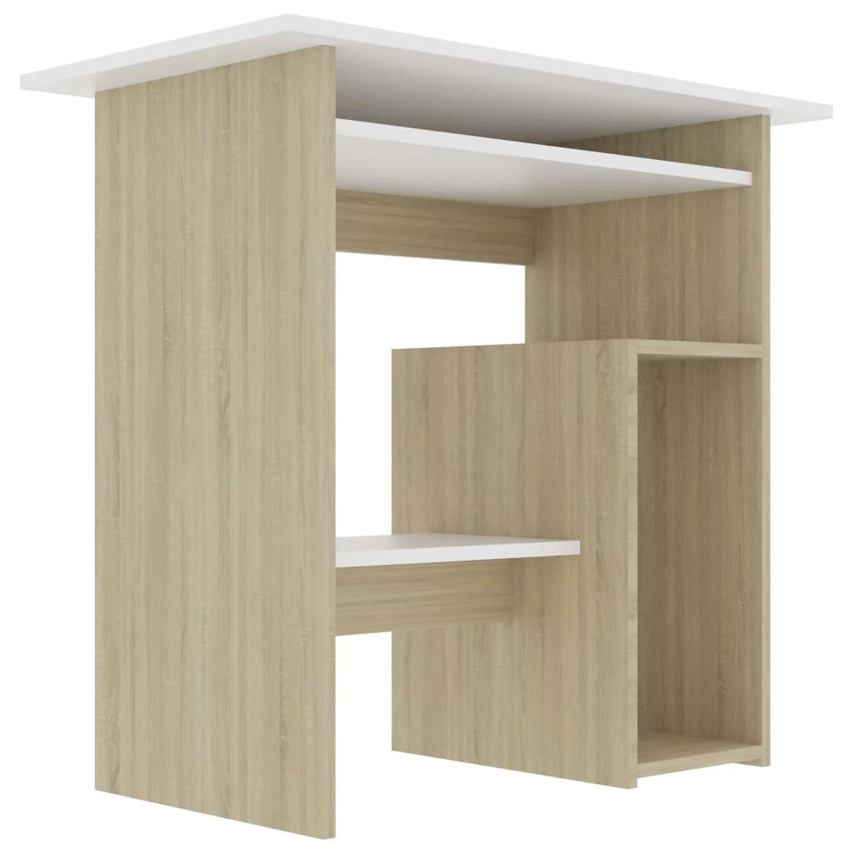 White Computer Desk with Keyboard Tray and Storage Shelves L694185