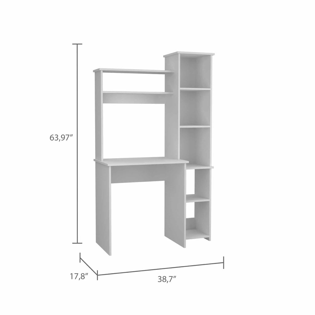 6-Shelf White Writing Desk with Bookcase W8708