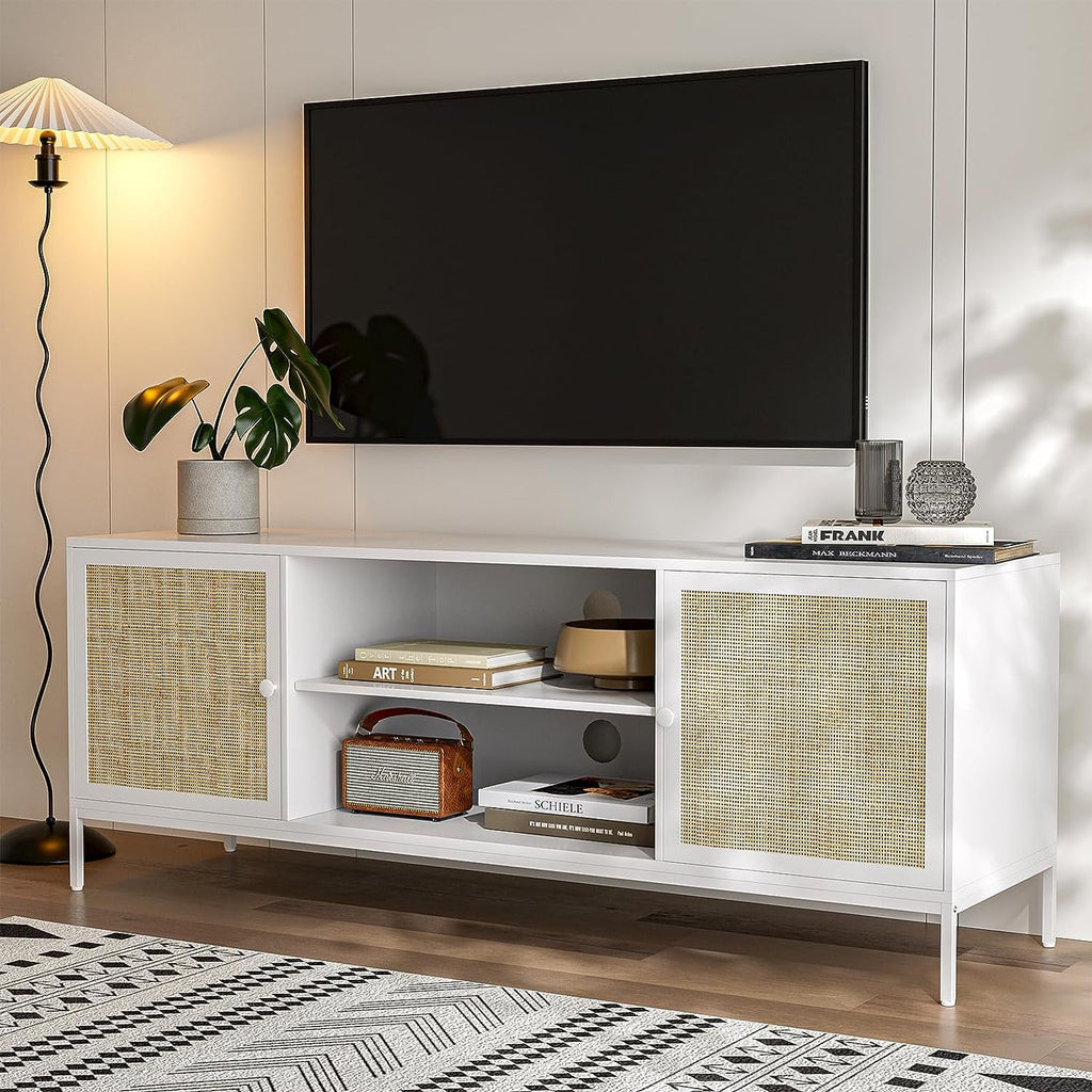 White Rattan TV Stand for 65 Inch TV D134