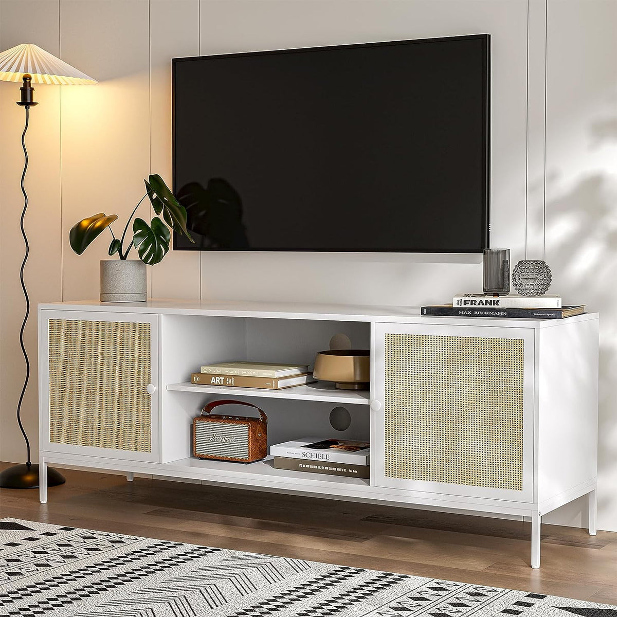 White Rattan TV Stand for 65 Inch TV D134