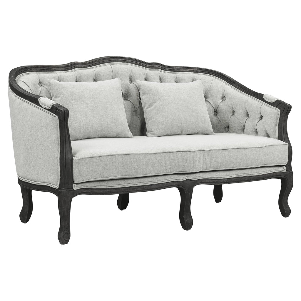 Linen Loveseat with Wooden Leg and 2 Pillows F89013