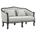 Linen Loveseat with Wooden Leg and 2 Pillows F89013