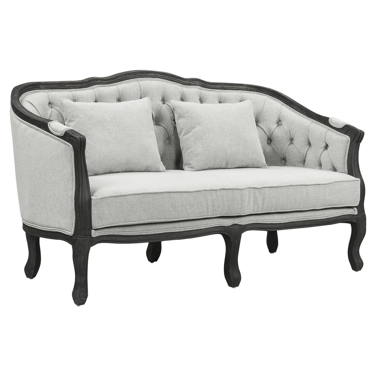 Linen Loveseat with Wooden Leg and 2 Pillows F89013