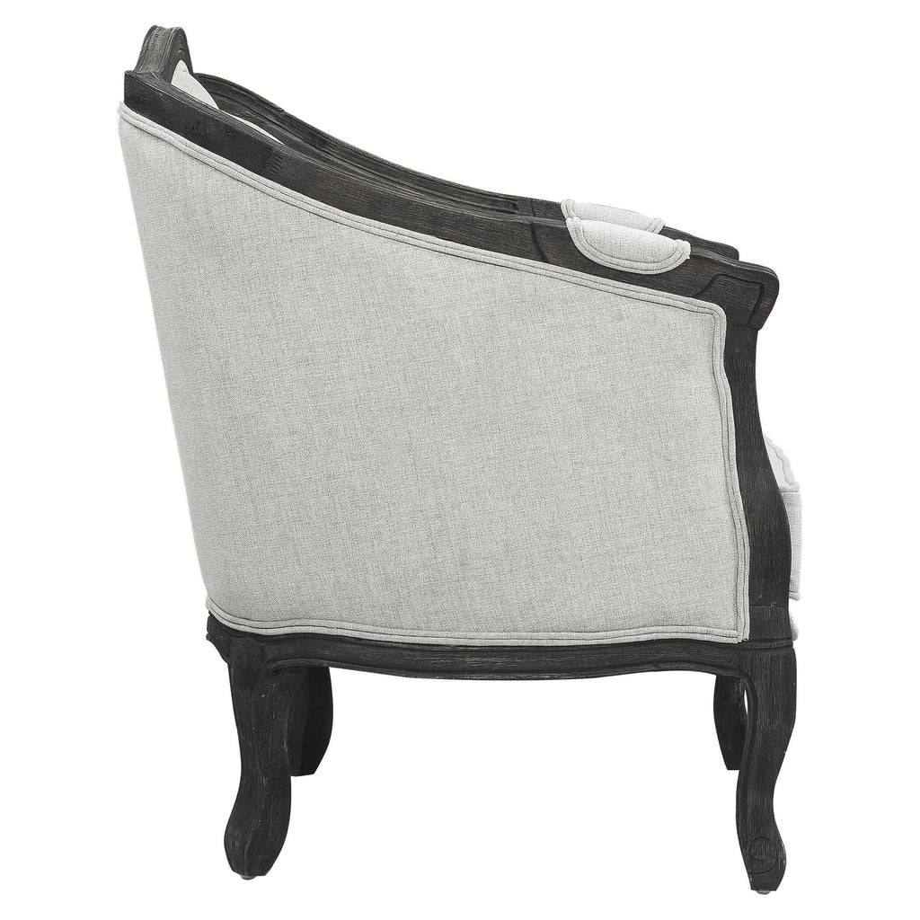 Linen Loveseat with Wooden Leg and 2 Pillows F89013
