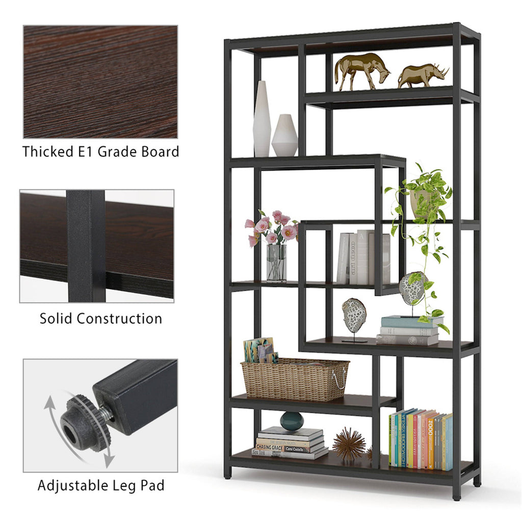 Black Staggered Bookshelf Etagere Bookcase X154672
