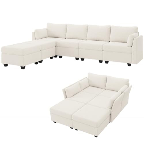 Beige 6 Seat Modular Sectional Sofa with Storage E47515