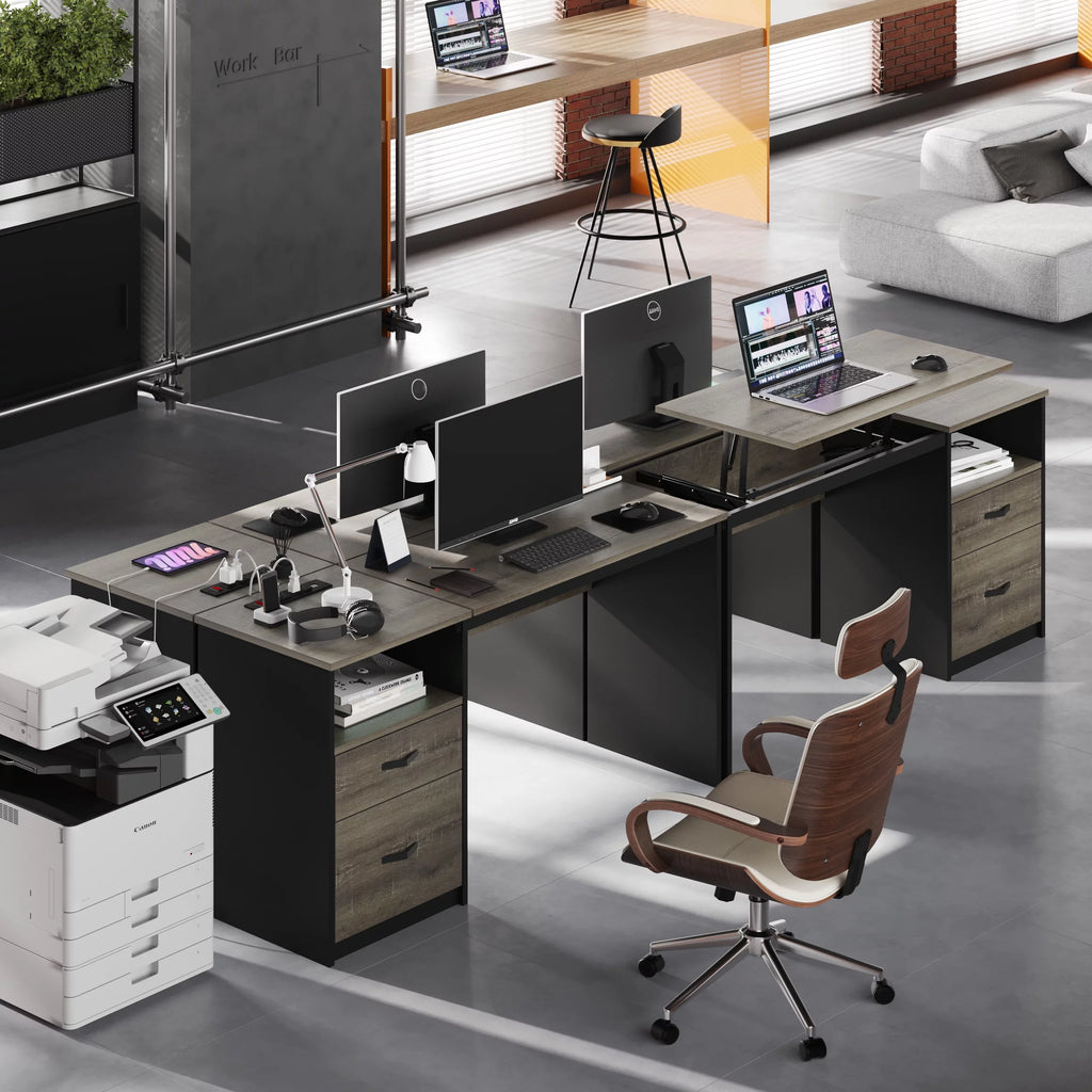 60" Gray Computer Desk with Drawers Q77615