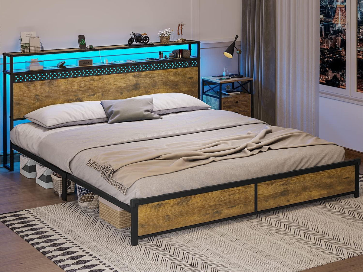 King Bed Frame with USB Ports and Outlets G48639