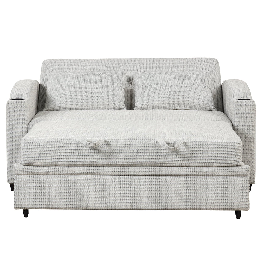 White Gray Chenille Convertible Loveseat Sofa with 2 Pillows S59815
