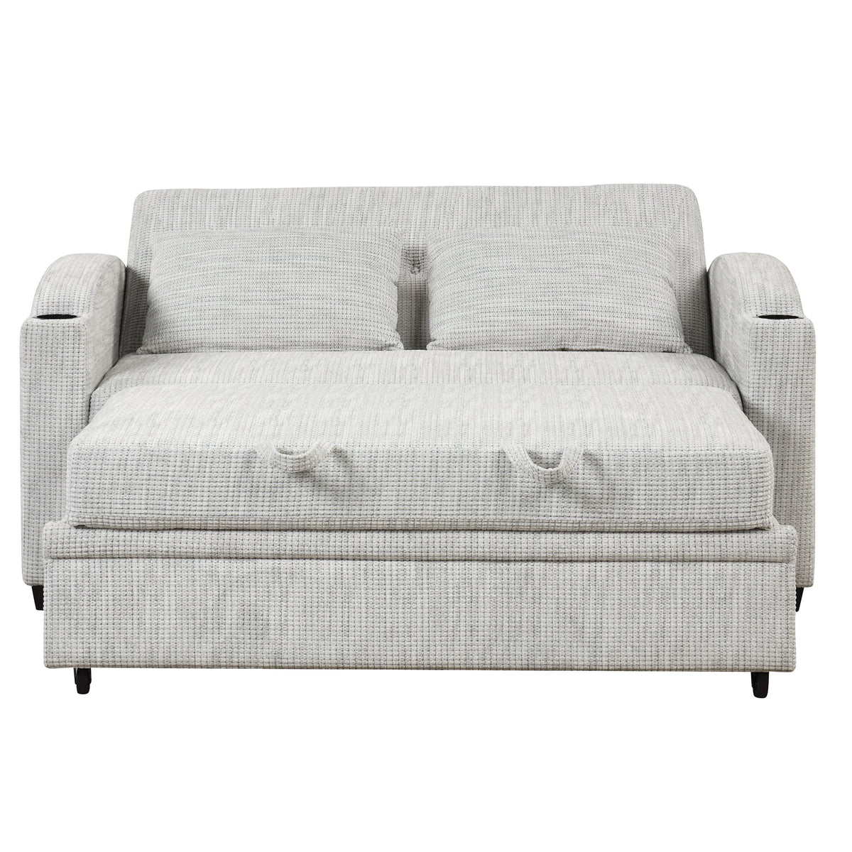 White Gray Chenille Convertible Loveseat Sofa with 2 Pillows S59815