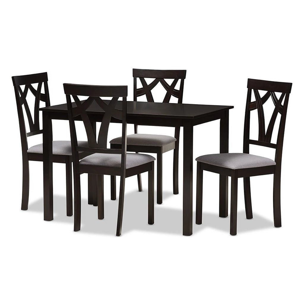 Grey Fabric Upholstered 5-Piece Dining Set V8096