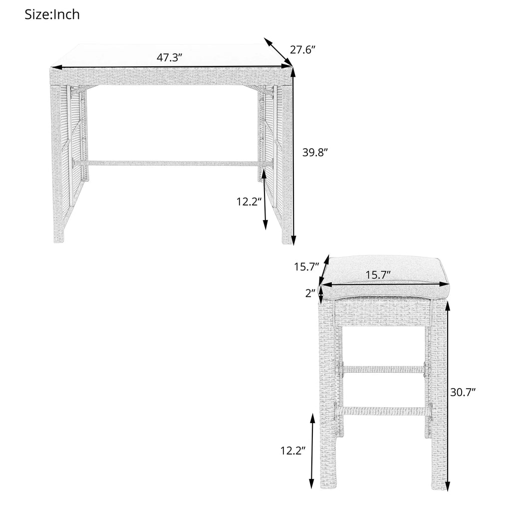 5 Pieces All-Weather Wicker Patio Dining Table Set L393