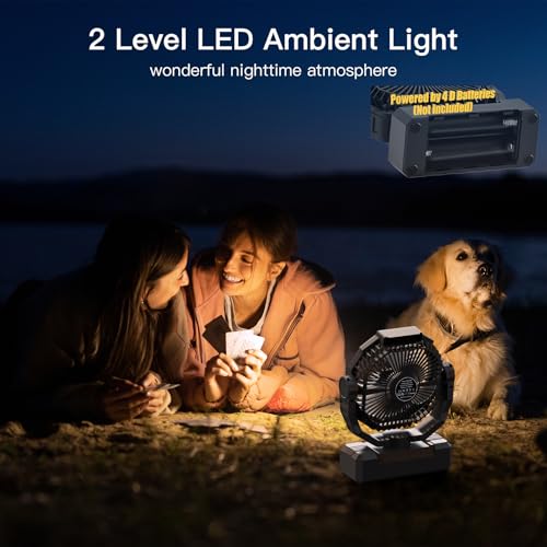 Portable Camping Fan with 4 Speeds, Light, Timer, Remote - Black F885436