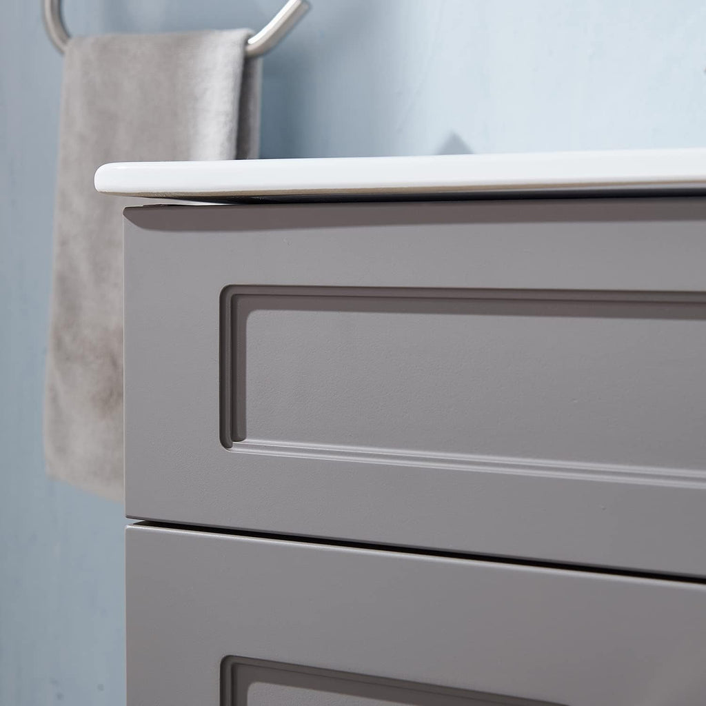 Gray 24 Inch Bathroom Vanity with Sink and White Ceramic Vessel Basin Top E6754