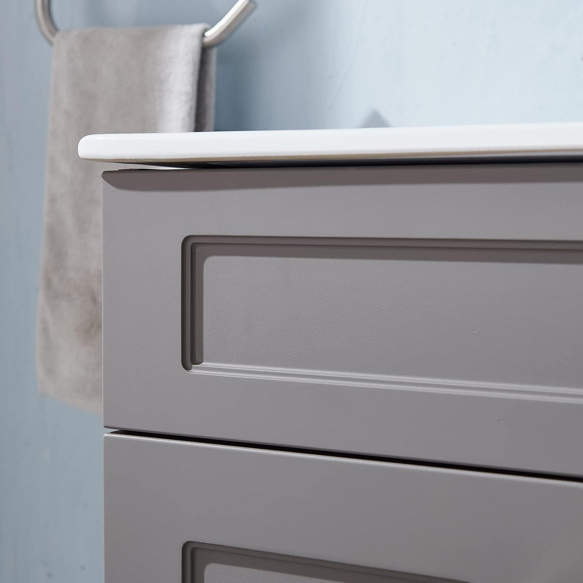 Gray 24 Inch Bathroom Vanity with Sink and White Ceramic Vessel Basin Top E6754