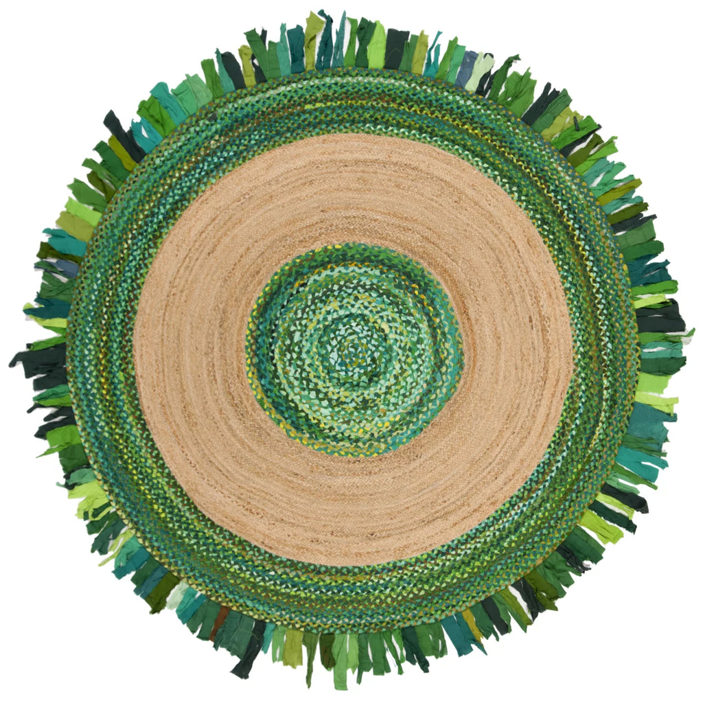 Green Natural 5' x 5' Round Braided Area Rug M51470