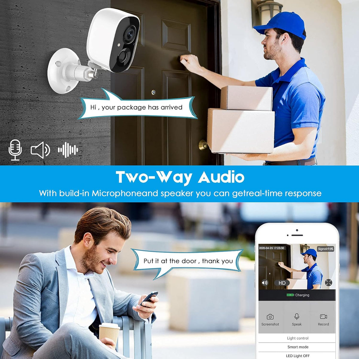 Wireless Outdoor Security Camera with Spotlight, 1080P Battery Powered WiFi Surveillance Cameras, Night Vision, Motion Detection, 2-Way-Talk, IP65 Weatherproof N3604