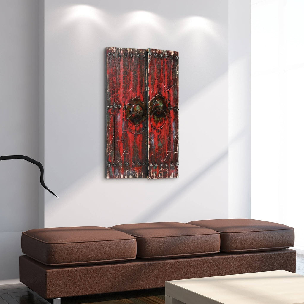 Antique Wooden Doors Mixed Media Hand Painted Iron Wall Art P69771