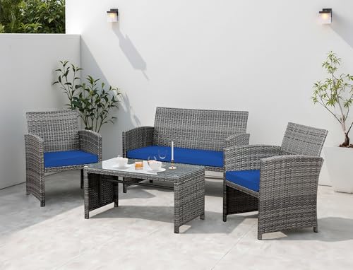 4 Piece Wicker Patio Furniture Set with Cushions H556295