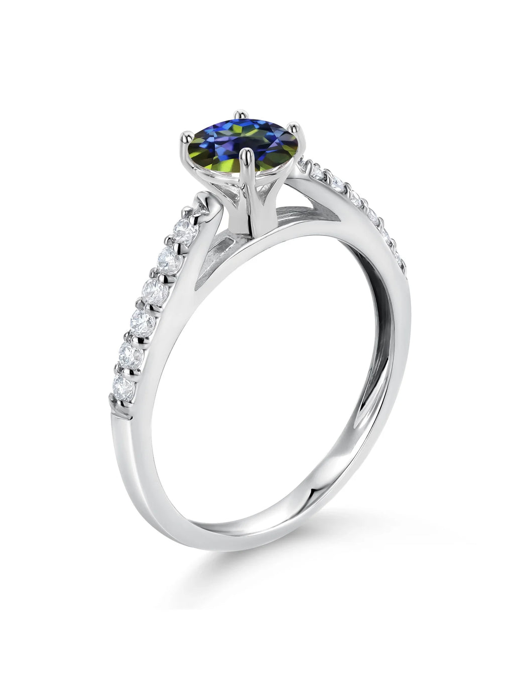 10K White Gold Blue Mystic Topaz White Lab Grown Diamond Solitaire Ring E35756