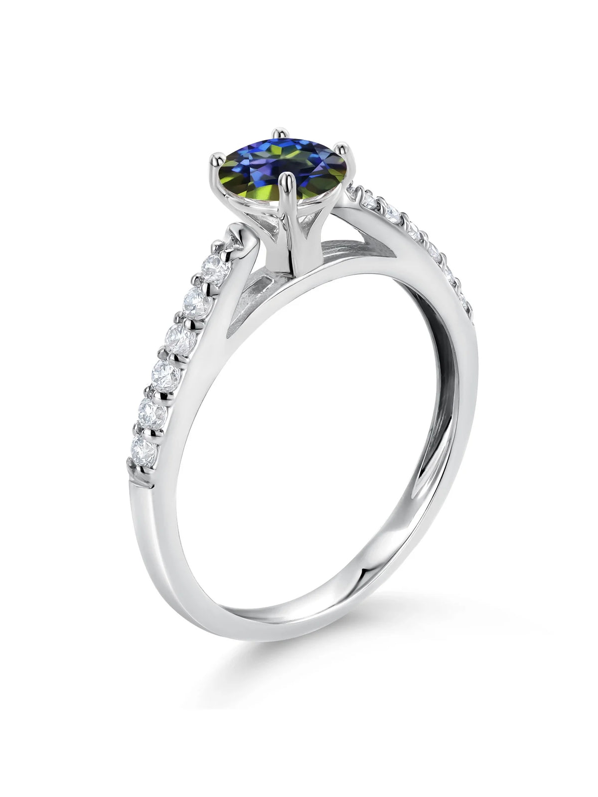 10K White Gold Blue Mystic Topaz White Lab Grown Diamond Solitaire Ring E35756