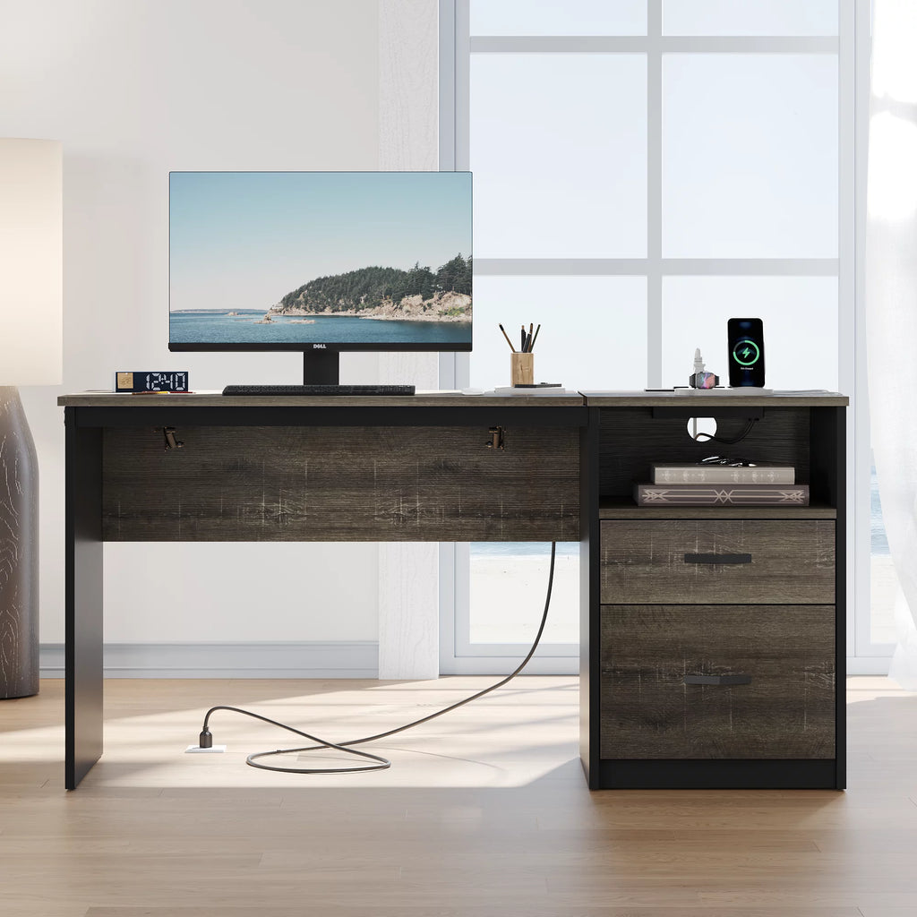60" Gray Computer Desk with Drawers Q77615