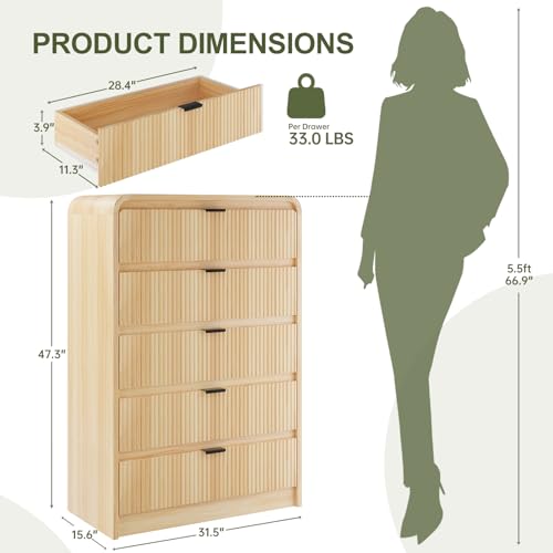 Natural Oak 5 Drawer Wood Dresser D100391