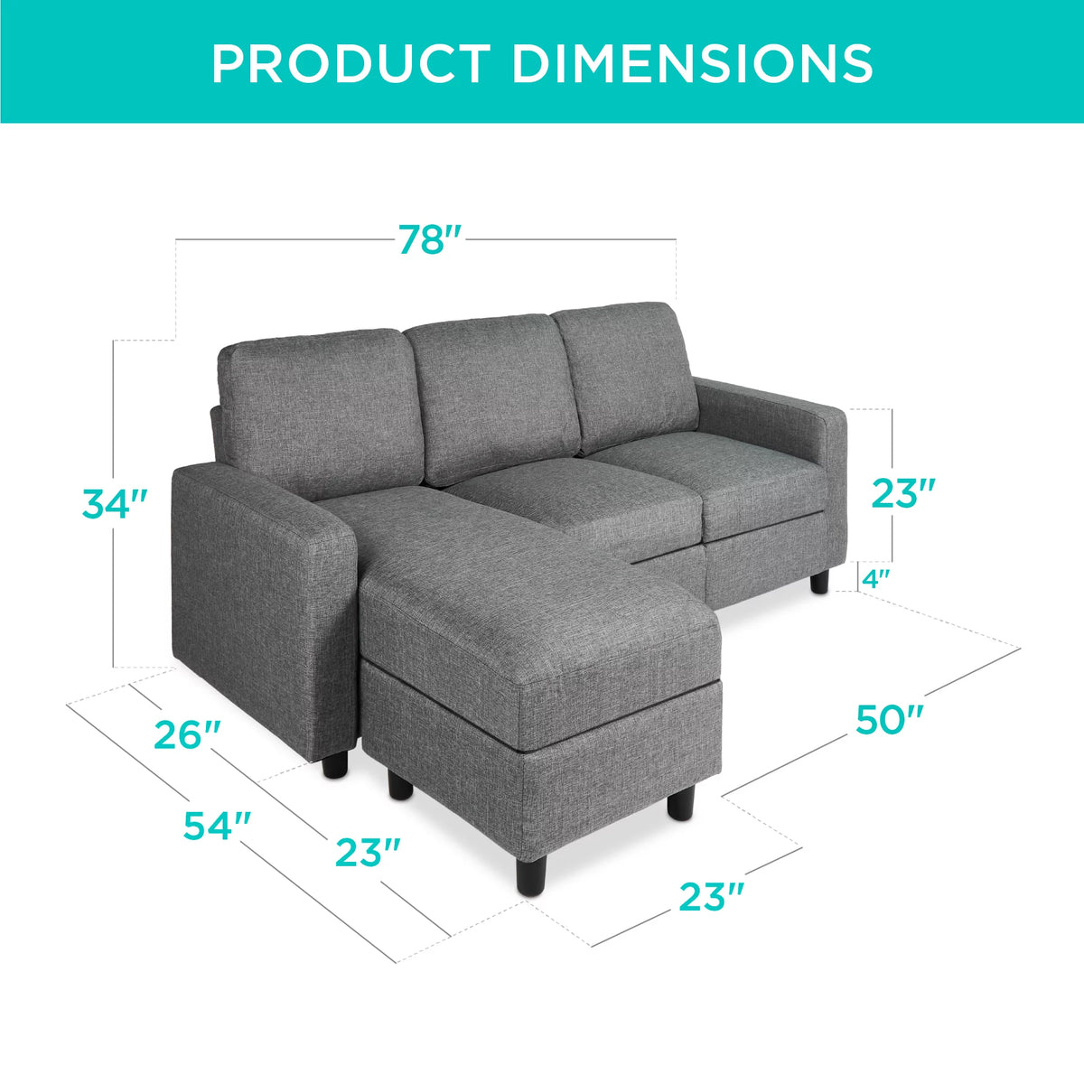 Linen Sectional Sofa Couch with Chaise Lounge W35287