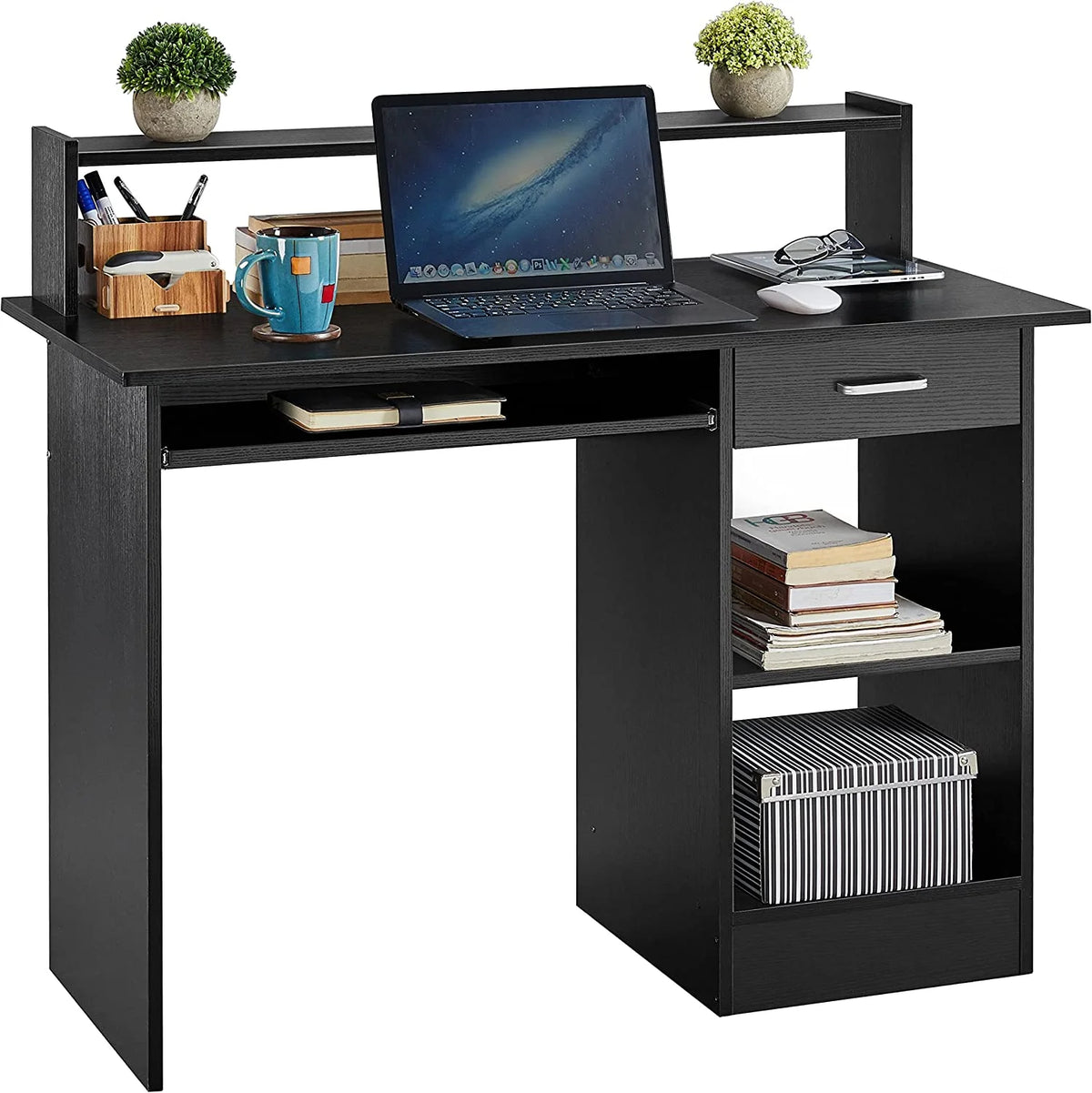 White Wood Computer Desk with Keyboard Tray and Drawers G400