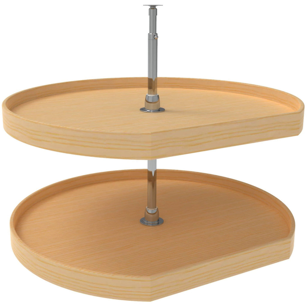 32x22 Natural Wood D-Shape Lazy Susan 2-Shelf P341
