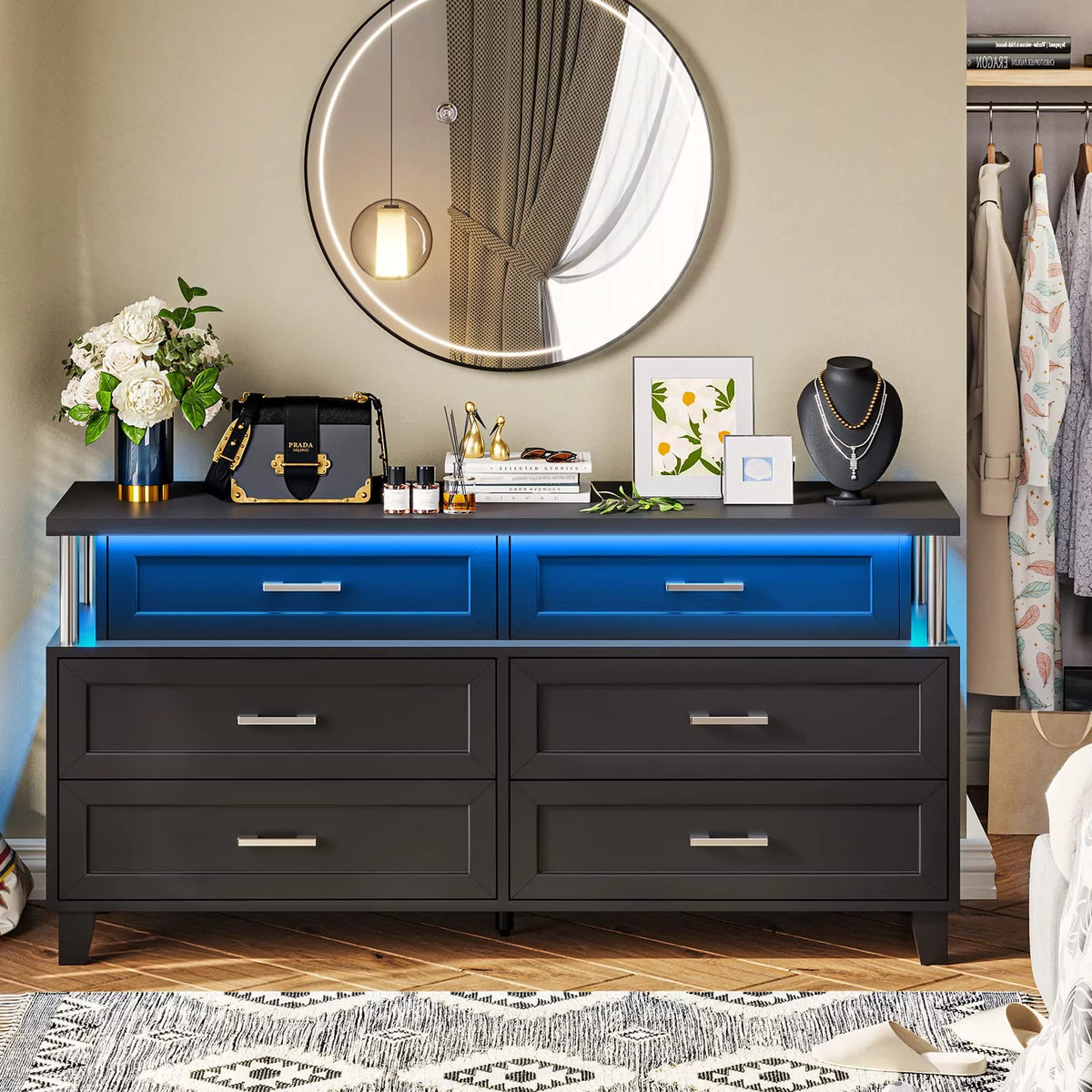White 8 Drawer Dresser with LED Light N1966